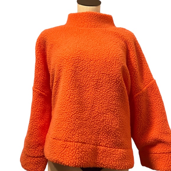 GAP Sherpa Orange Pink Teddy Cropped Casual Warm Sweatshirt Funnel Neck Sz -XXL - Picture 1 of 10